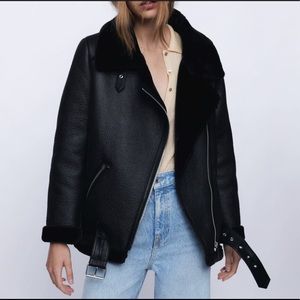 Zara faux Shearling double faced biker jacket
